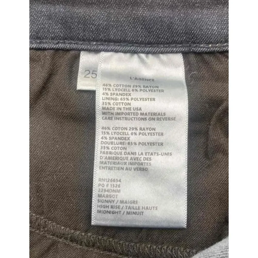 L'AGENCE Margot High Rise Skinny Jeans Midnight Dark Wash Denim Size 25 NWOT